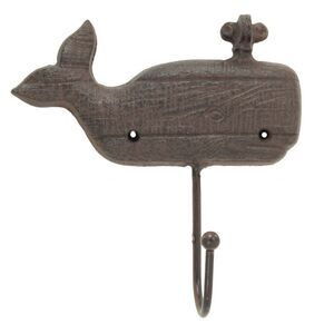Spouting Whale Single Wall Hook Cast Iron Rustic Brown Finish